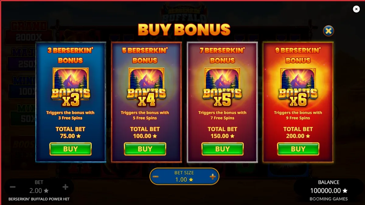 Beserkin’ Buffalo Power Hit slot game interface